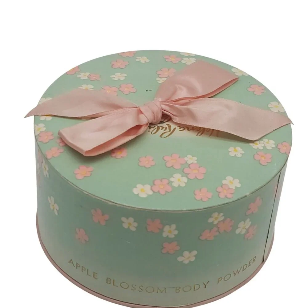 Vintage Helena Rubinstein Apple Blossom Body Powder Tin Ribbon Bow 1950s Pink